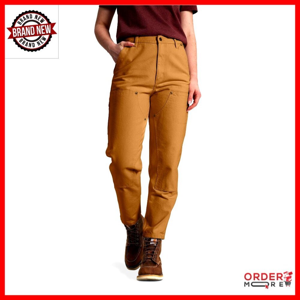 Vintage Double-Front Canvas Work Pants with Knee Pad Compatibility
